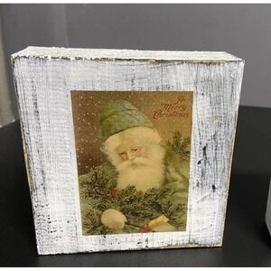 Handmade Wood Decoupage Christmas Distressed Set Of Four Shelf Sitters Santa